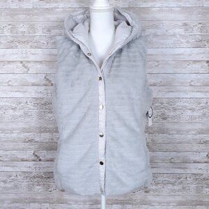 Charter Club Plush Reversible Vest L Hooded Dove Gray A